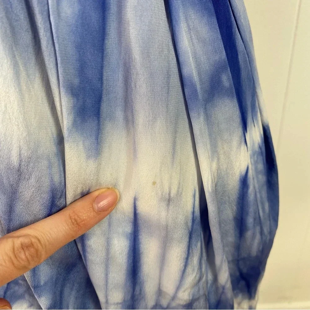Alice‎ + Olivia Size XS Silk Tie Dye Cloud Print Flowy Button Dress Blue White